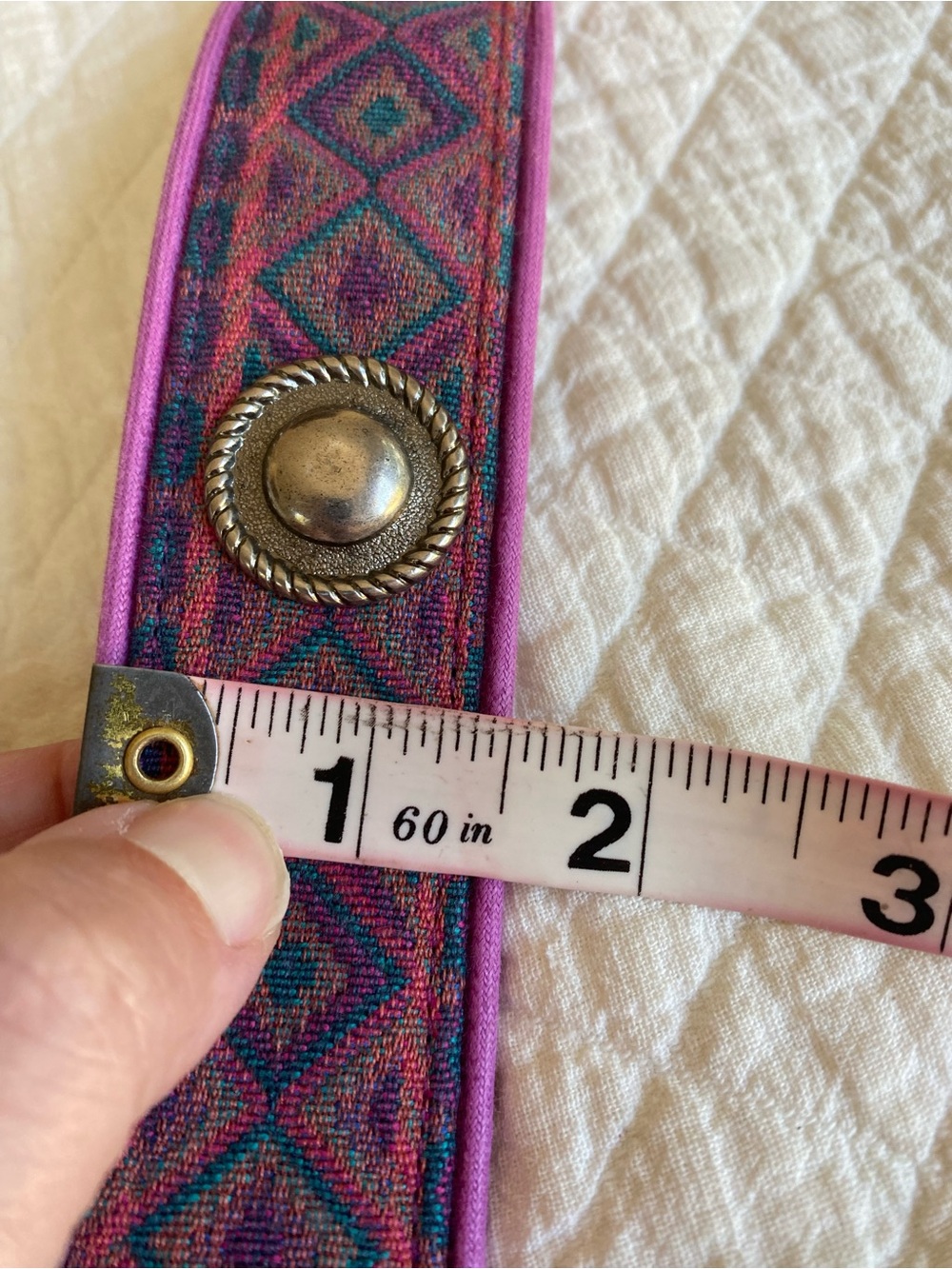 Boho Concho Purple Blue Woven Tapestry Belt Tassels Bead VTG Festival Western M - Picture 9 of 16